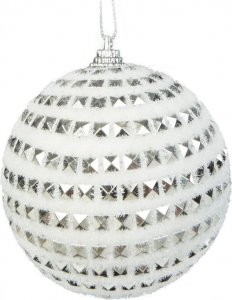 Eurofirany Bombka świąteczna plastikowa choinkowa z cekinkami i brokatem 8cm srebrna x4 1