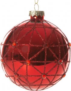 Eurofirany Bombka świąteczna szklana choinkowa BSZ125A 8cm czerwona x4 1
