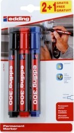 Edding Marker permanentny e-300 EDDING, 1,5-3mm, 3 szt., blister, mix kolorów 1