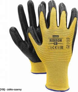R.E.I.S. RIBBON - Rękawice ochronne wykonane z poliestru (ścieg 13), powlekane nitrylem - Żółto-czarny 11 3