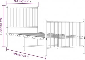 vidaXL vidaXL Metalowa rama łóżka z wezgłowiem i zanóżkiem, czarna, 75x190 cm 9