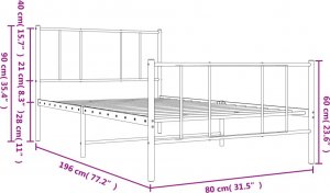 vidaXL vidaXL Metalowa rama łóżka z wezgłowiem i zanóżkiem, czarna, 75x190 cm 10