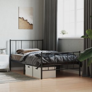 vidaXL vidaXL Metalowa rama łóżka z wezgłowiem i zanóżkiem, czarna, 90x200 cm 1