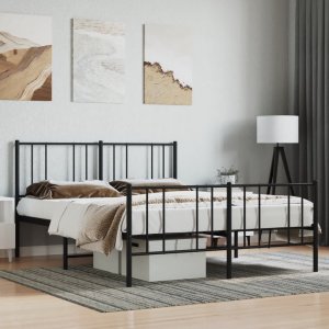 vidaXL vidaXL Metalowa rama łóżka z wezgłowiem i zanóżkiem, czarna, 140x200cm 1
