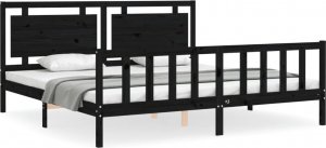 vidaXL Rama łóżka z wezgłowiem, czarna, 200x200 cm, lite drewno 2