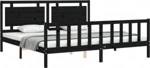 vidaXL Rama łóżka z wezgłowiem, czarna, 200x200 cm, lite drewno 4