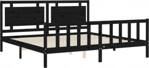vidaXL Rama łóżka z wezgłowiem, czarna, 200x200 cm, lite drewno 5