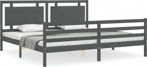 vidaXL Rama łóżka z wezgłowiem, szara, 200x200 cm, lite drewno 2