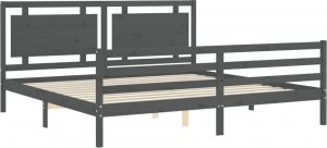 vidaXL Rama łóżka z wezgłowiem, szara, 200x200 cm, lite drewno 5