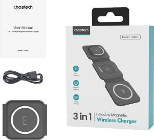 Ładowarka Choetech Magnetyczna ładowarka indukcyjna Choetech T588-F 3w1 15W (czarna) 5