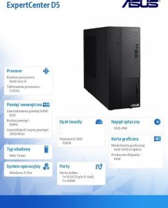 Komputer Asus Komputer ExpertCenter D5 Mini Tower D500MD_CZ-512400011X W11P/i5-12400/8GB/512GB 6