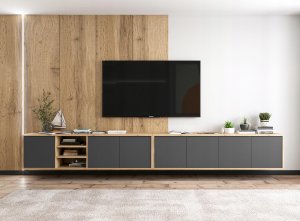 Meble Lindner Wisząca Szafka RTV Loft Komoda Grafit MAT 300 cm 1