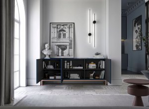 Meble Lindner Komoda RTV Glamour Szafka RTV Granatowy MAT 168 cm 5