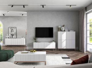 Meble Lindner Komoda RTV Glamour Szafka RTV Glamour Biały 112 cm 10