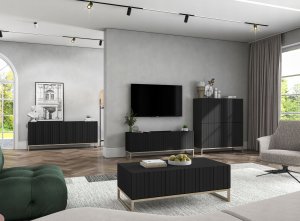 Meble Lindner Komoda RTV Glamour Szafka RTV Glamour Czarna 112cm 11