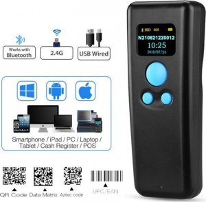 Czytnik kodów kreskowych Kim-Tech Mini skaner kodów QR z wyświetlaczem OLED Bluetooth Bezprzewodowy 2.4 i kabel USB 1