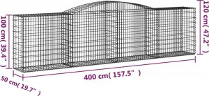 vidaXL Kosze gabionowe, 3 szt, 400x50x100/120 cm, galwanizowane żelazo 6