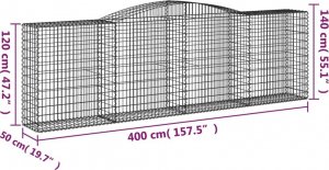 vidaXL Kosze gabionowe, 2 szt, 400x50x120/140 cm, galwanizowane żelazo 6