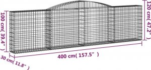 vidaXL Kosze gabionowe, 5 szt, 400x30x100/120 cm, galwanizowane żelazo 6