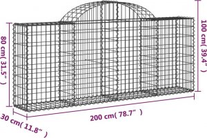 vidaXL Kosze gabionowe, 3 szt, 200x30x80/100 cm, galwanizowane żelazo 6