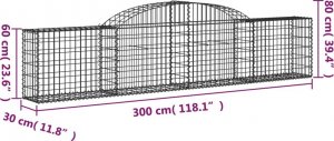 vidaXL Kosze gabionowe, 2 szt., 300x30x60/80 cm, galwanizowane żelazo 6