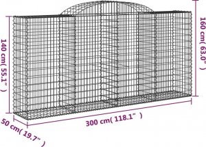 vidaXL Kosze gabionowe, 5 szt, 300x50x140/160 cm, galwanizowane żelazo 6