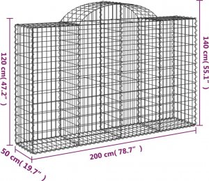 vidaXL Kosze gabionowe, 3 szt, 200x50x120/140 cm, galwanizowane żelazo 6