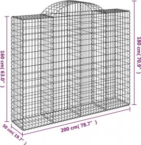 vidaXL Kosze gabionowe, 5 szt, 200x50x160/180 cm, galwanizowane żelazo 6