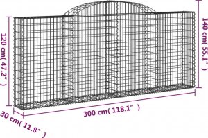 vidaXL Kosze gabionowe, 5 szt, 300x30x120/140 cm, galwanizowane żelazo 6