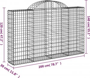 vidaXL Łukowaty kosz gabionowy 200x30x120/140 cm, galwanizowane żelazo 5