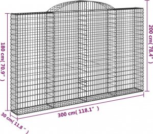 vidaXL Łukowaty kosz gabionowy 300x30x180/200 cm, galwanizowane żelazo 5
