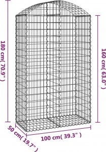 vidaXL Łukowaty kosz gabionowy 100x50x160/180 cm, galwanizowane żelazo 5