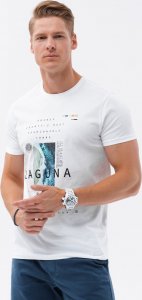 Ombre T-shirt męski bawełniany z nadrukiem - biały V1 S1737 M 1