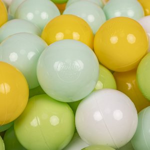 KiddyMoon KiddyMoon Plastikowe piłeczki 7cm biały-mięta-jasny zielony-żółty 100 Zabawka zestaw kulek 1
