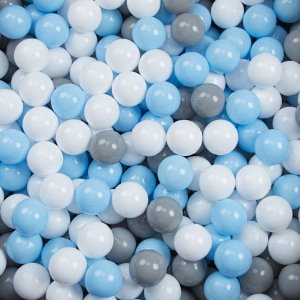 KiddyMoon KiddyMoon Plastikowe piłeczki 6cm szary-biały-babyblue 50/6cm Zabawka zestaw kulek 2