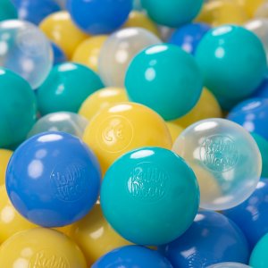 KiddyMoon KiddyMoon Plastikowe piłeczki 6cm turkus-niebieski-żółty-transparent 100/6cm Zabawka zestaw kulek 1