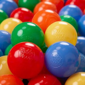 KiddyMoon Plastikowe piłeczki 6cm żółty-zielony-niebieski-czerwony-pomarańcz 100/6cm 1