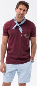 Ombre T-shirt męski bawełniany z nadrukiem na kieszonce - bordowy V3 S1742 M 1