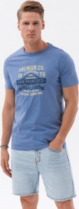 Ombre T-shirt męski bawełniany z nadrukiem - niebieski V3 OM-TSPT-0120 XL 1