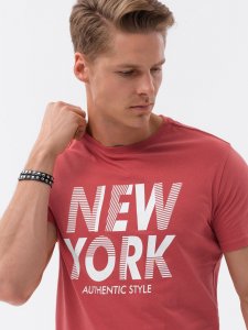 Ombre T-shirt męski bawełniany z nadrukiem - czerwony V4 OM-TSPT-0124 XL 1
