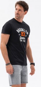 Ombre T-shirt męski bawełniany z nadrukiem - czarny V4 OM-TSPT-0126 L 1