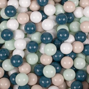 KiddyMoon KiddyMoon Plastikowe piłeczki 7cm ciemny turkus-pastelowy beż-biały-mięta 200 Zabawka zestaw kulek 2