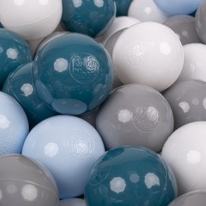 KiddyMoon KiddyMoon Plastikowe piłeczki 7cm ciemny turkus-pastelowy niebieski-szary-biały 50 Zabawka zestaw kulek 1