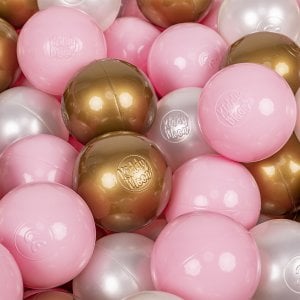 KiddyMoon KiddyMoon Plastikowe piłeczki 7cm pudrowy róż-perła-złoty 50 Zabawka zestaw kulek 1