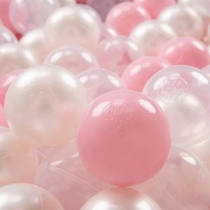 KiddyMoon KiddyMoon Plastikowe piłeczki 7cm pudrowy róż-perła-transparent 50 Zabawka zestaw kulek 1