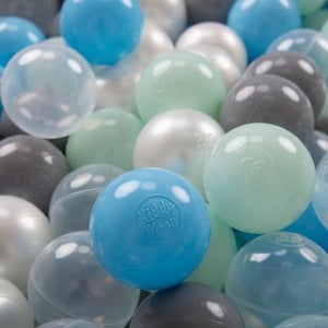 KiddyMoon KiddyMoon Plastikowe piłeczki 7cm perła-szary-transparent-babyblue-mięta 50 Zabawka zestaw kulek 1