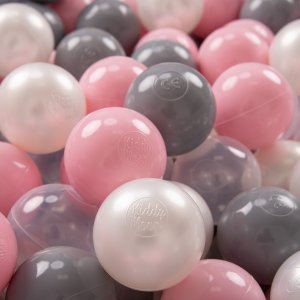 KiddyMoon KiddyMoon Plastikowe piłeczki 7cm perła-szary-transparent-pudrowy róż 50 Zabawka zestaw kulek 1