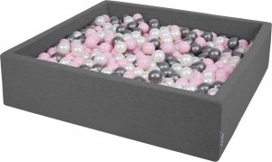 KiddyMoon KiddyMoon Suchy basen kwadratowy z piłeczkami 7cm 120x30 ciemnoszary: perła-pudrowy róż-srebrny 120x30/600piłek Zabawka basen piankowy 1