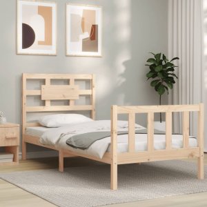 vidaXL Rama łóżka z wezgłowiem, 3FT, pojedyncza, lite drewno 1