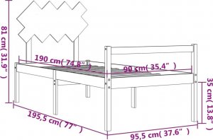 vidaXL Rama łóżka z wezgłowiem, 3FT, pojedyncza, lite drewno 12